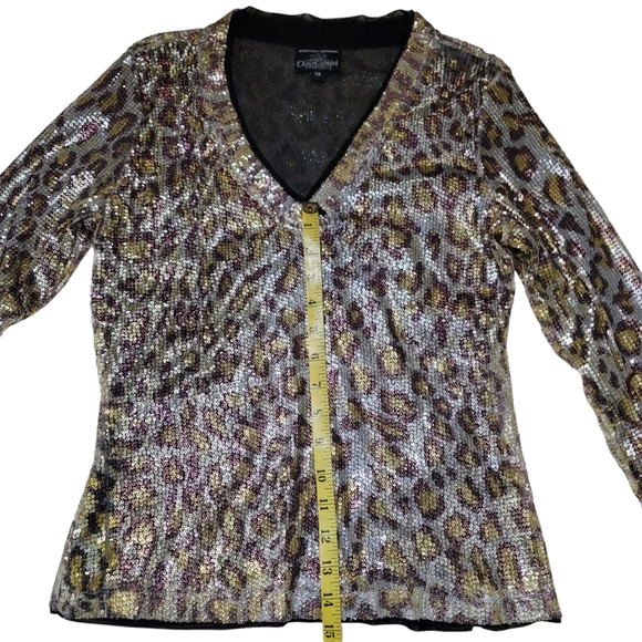 Oleg Cassini Platinum Collection Sequined Animal Print Top. Size XS. - Picture 6 of 12
